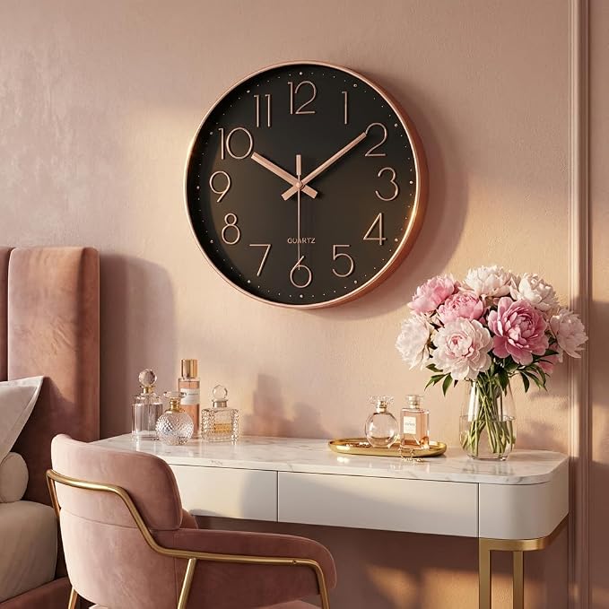 jomparis Rose Gold Wall Clock for Grils Womens Silent Non-Ticking Clock - Image 3