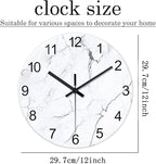 White Marble Glass Wall Clocks Battery Operated 12 Inch Abstract Decorative - Image 3