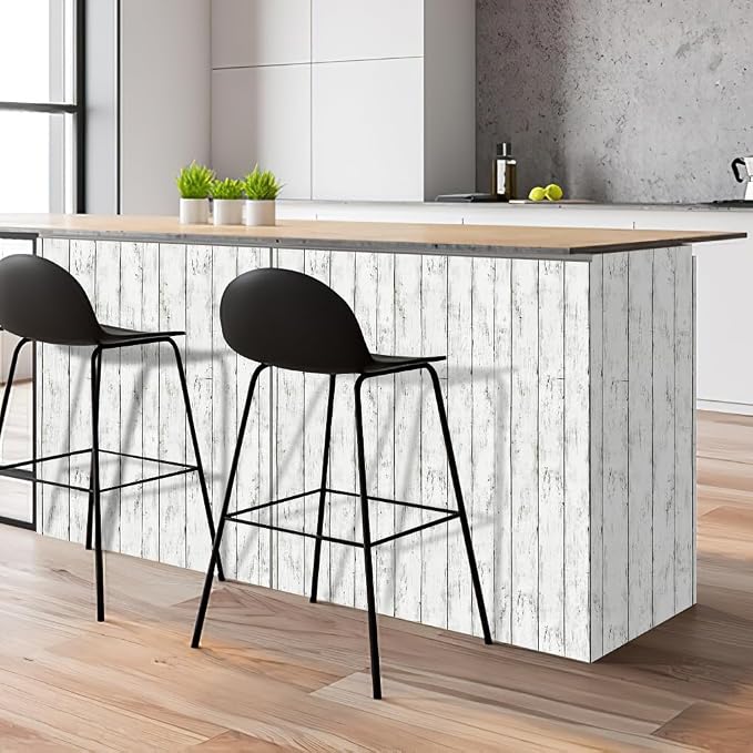 Arthome35.4 x 120 inches White Gray, Peel and Stick Wallpaper, Wood Contact - Image 5