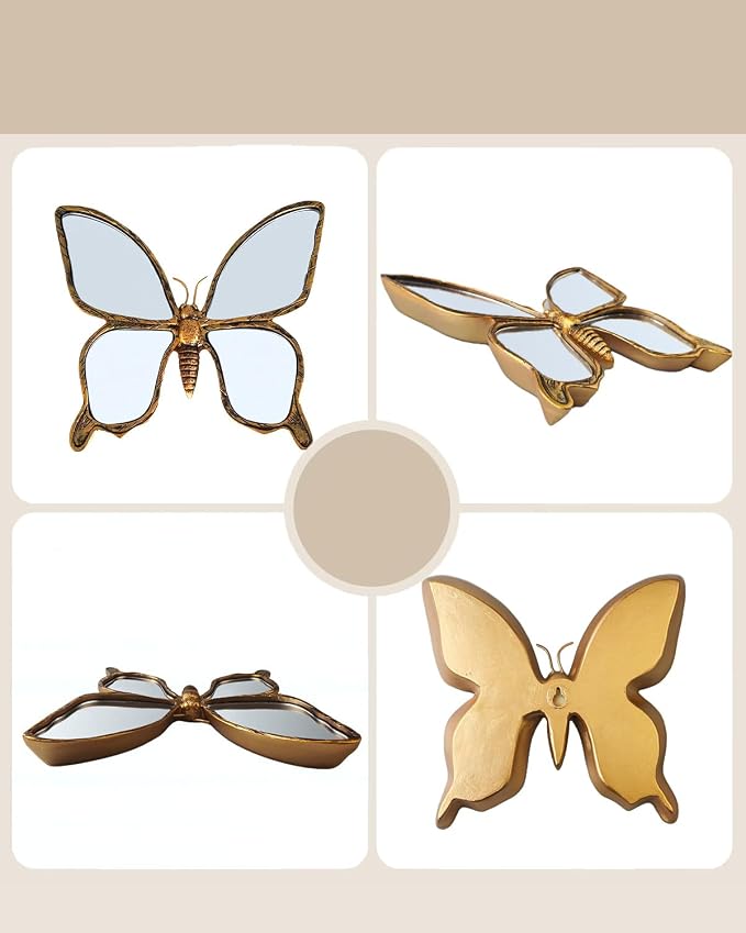 Dragonfly Wall Mirror Decor, Butterfly Art Wall Mirrors, Retro Gold Resin - Image 4