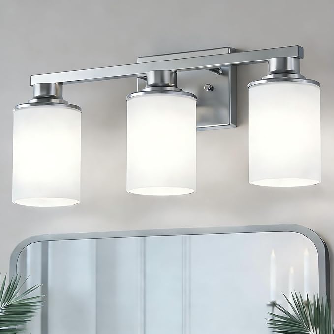 DORESshop 17 Inch Bathroom Light Fixtures, 3-Light Nickel Bathroom Lighting by DORESshop