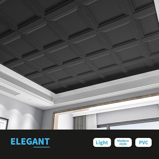Art3d 12-Pack Square Black Drop Ceiling Tile 2ft x 2ft, PVC Ceiling Panel 24 x - Image 3