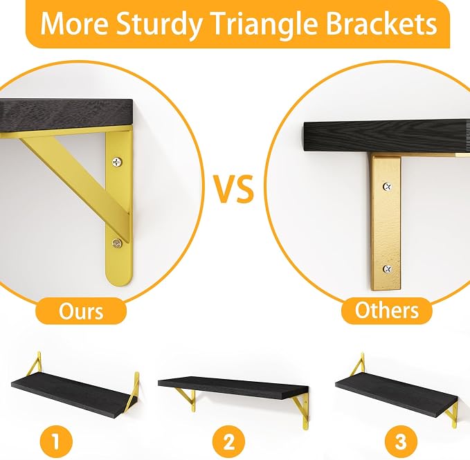 YGEOMER Floating Shelves for Wall, Different Sizes Black Wall Shelves for - Image 4