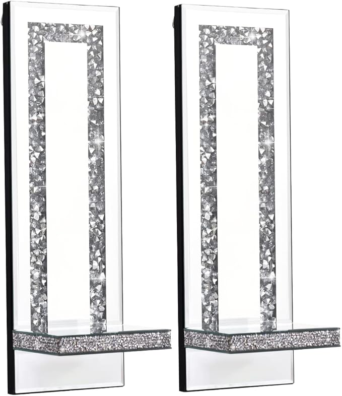 Aeveco Crystal Crush Diamond Mirrored Candle Sconces, Wall Decorations - Image 2