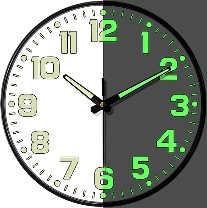 Glow in The Dark Wall Clock Non Ticking, 10 inch Silent Wall Clocks Battery by MABPEDO