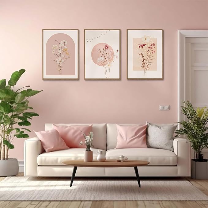 KISSFOX 3 Piece Framed Wall Art Botanical Wall Decor Pink Flower Pictures - Image 2