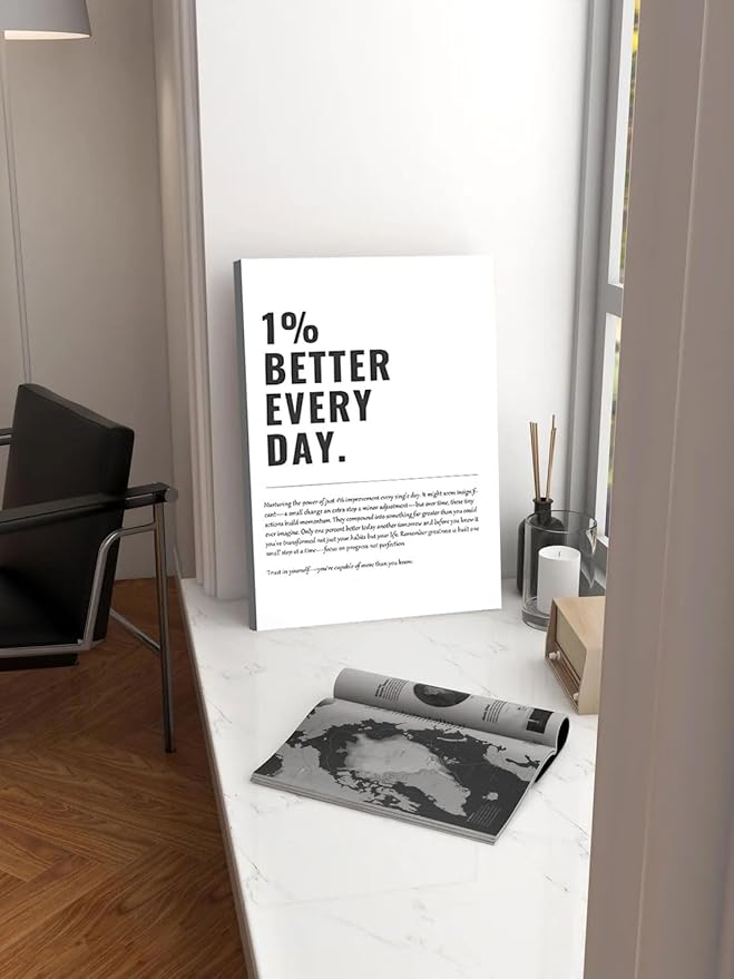 Framed 1% Better Every Day Motivational canvas Wall Art Inspirational Wall - Image 3