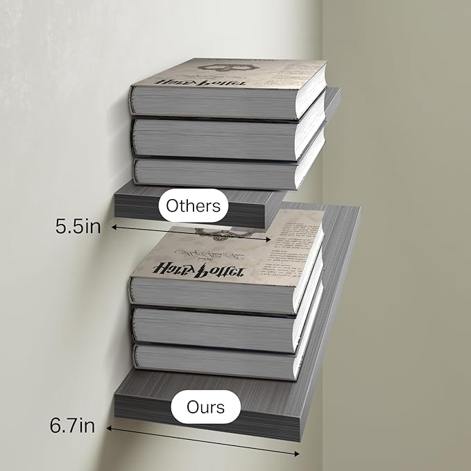 BAYKA Grey Floating Shelves for Wall, Wall Mounted Rustic Wood Shelves for - Image 7