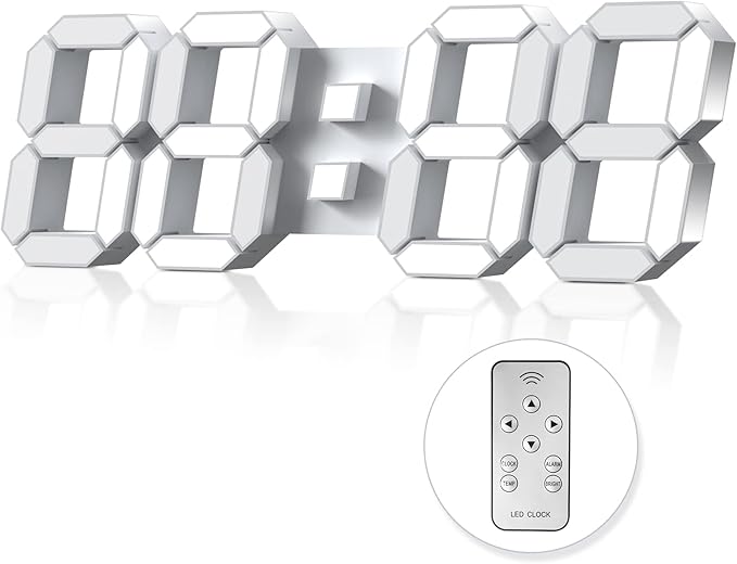15" 3D LED Digital Wall Clock, Large Decor Wall Clock, Time/Date/Temperature by HOME