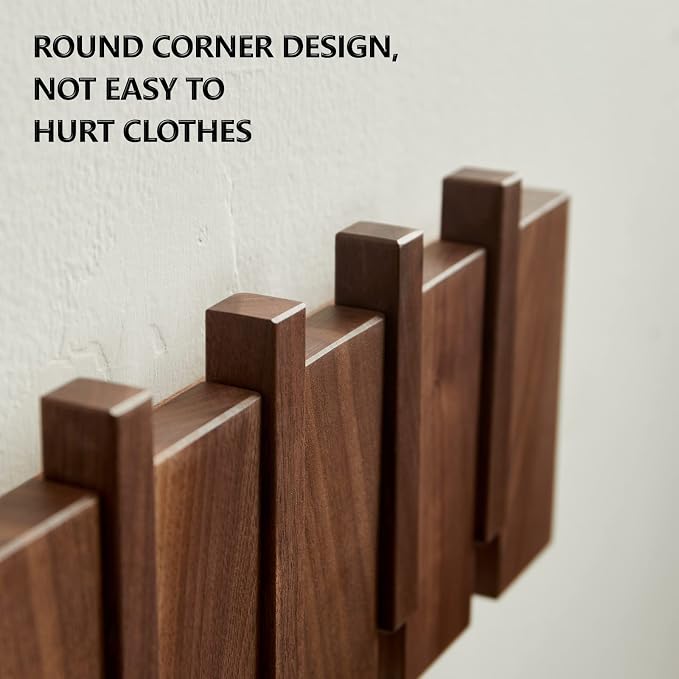 QUELLANCE Wooden Coat Hooks Wall Mounted, Coat Rack Hanger Wall Mount - Image 6