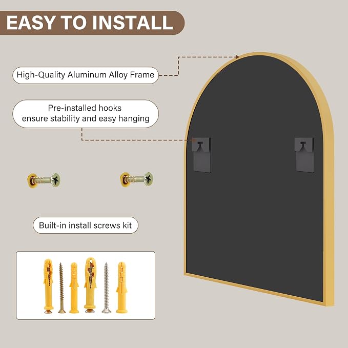 XRAMFY 31"x32" Arched Wall Mirror - Image 5