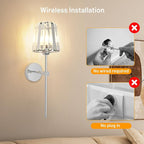 Crystal Battery Operated Wall Sconces Set of 2, Chrome Rechargeable Wireless - Image 7