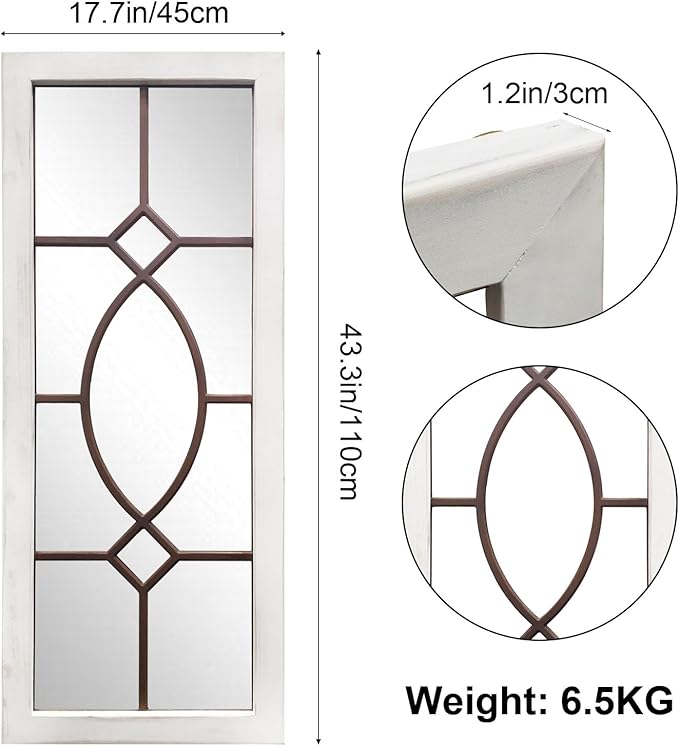 Farmhouse Mirror for Wall Decor: 43.3" x 17.7" Large Rustic Windowpane Mirrors - Image 5
