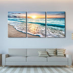 Wieco Art 3 Panels Blue Beach Sunrise White Wave Pictures on Canvas Wall Art - Image 9