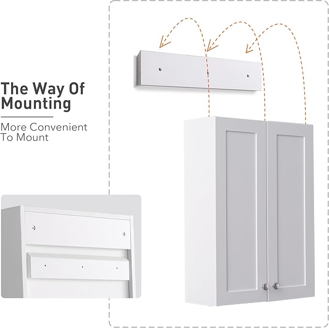 VANIRROR White Wall Mount Cabinet, MDF Over the Toilet Storage Cabinet - Image 6