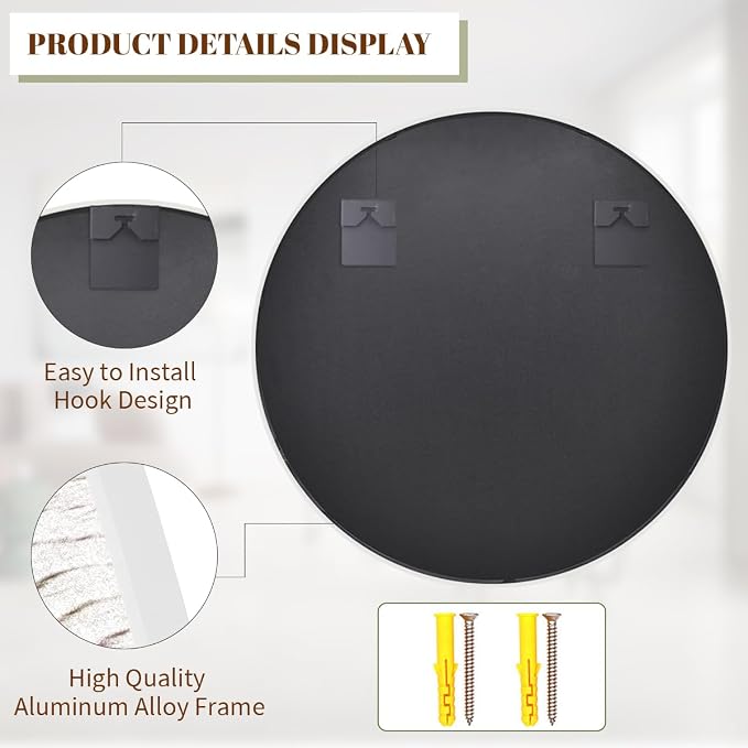 BEAUTYPEAK 30 Inch Round Mirror, Metal Frame Circle Mirror, Wall Mounted - Image 5