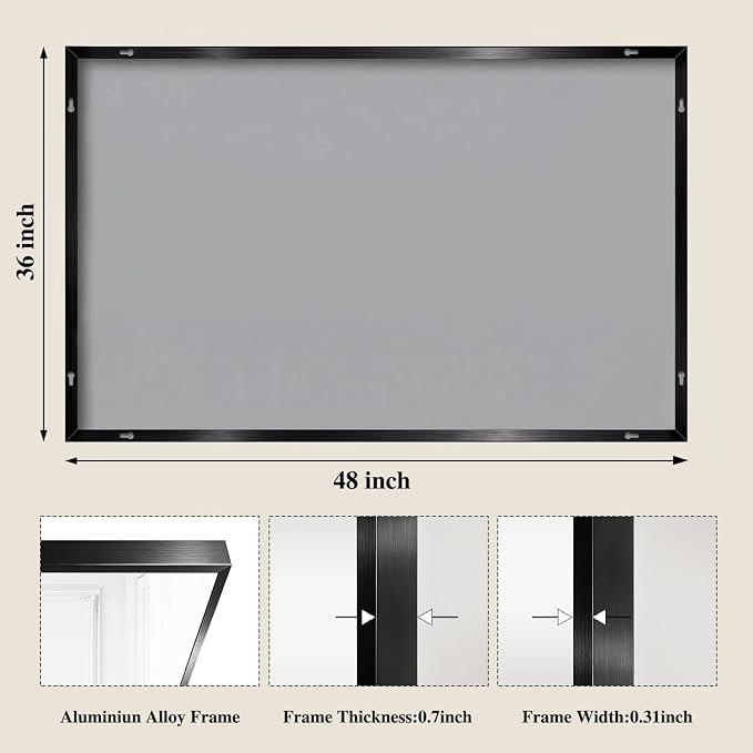 Koonmi Black Mirrors for Wall, 36x48 Inch Bathroom Mirror, Rectangular Wall - Image 2