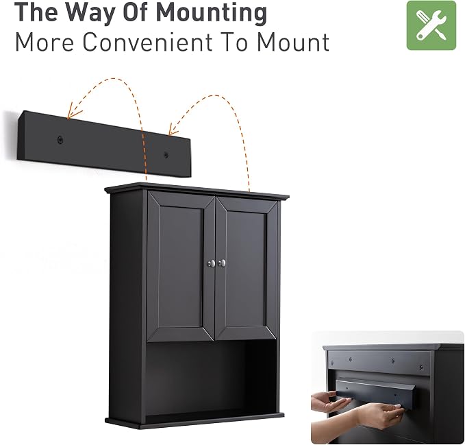 VANIRROR Black Wall Cabinet 24x30 Inch Wooden Over The Toilet Storage Cabinets - Image 7