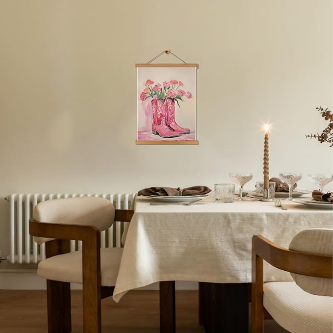 Pink Floral Cowboy Boots Wall Art, Vintage Cowboy Boots Canvas Wall Decor - Image 3