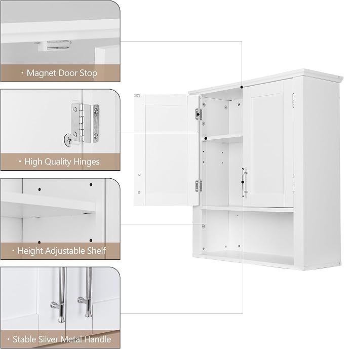 SUPER DEAL Bathroom Wall Cabinet Over The Toilet, Wall Mount Storage Medicine - Image 7