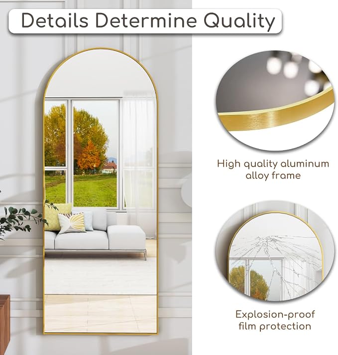 Dewfig Arched Full Length Mirror, Full Body Mirrors - Image 8