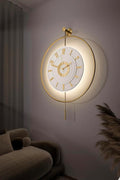 Large Luxury LED Backlit Wall Clock – Pendulum Roman Numeral Metal Ring by Unknown