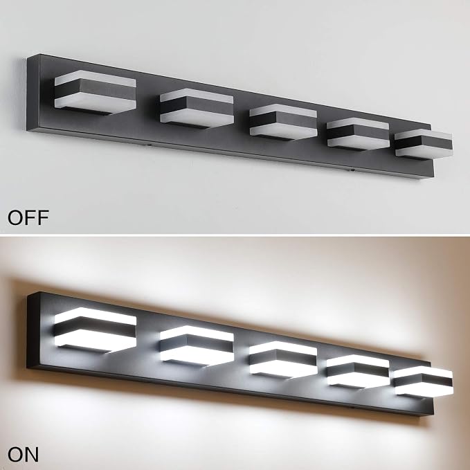SOLFART Black Bathroom Vanity Lights Over Mirror Dimmable LED Modern Black - Image 7