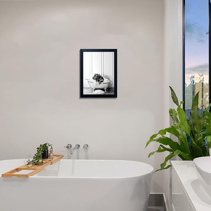 Framed Bathroom Decor Wall Art Black and White Canvas Print Cute Hippo in - Image 9