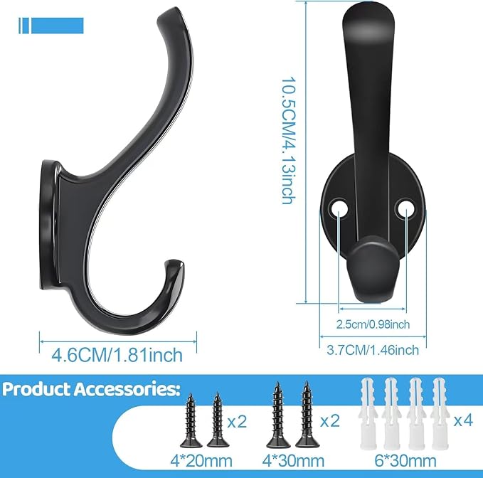 8 Pack Coat Hooks Wall Mount Heavy Duty Utility Retro Double Hooks - Image 3