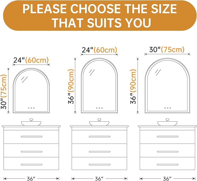 Arched LED Bathroom Mirror 24"x36", Dimmable-LED Mirror - Image 2
