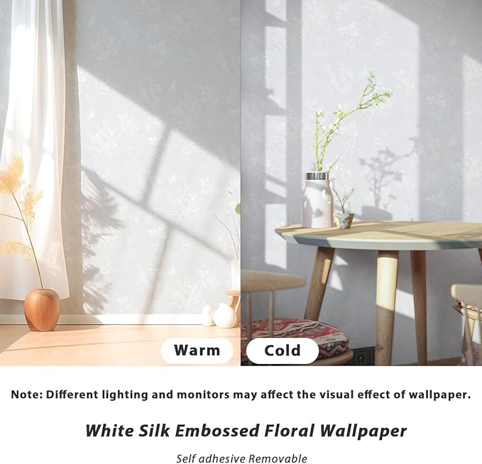 White Wallpaper Silk Embossed Floral White 393inL 17.7inWContact Paper - Image 5