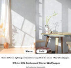 White Wallpaper Silk Embossed Floral White 393inL 17.7inWContact Paper - Image 5