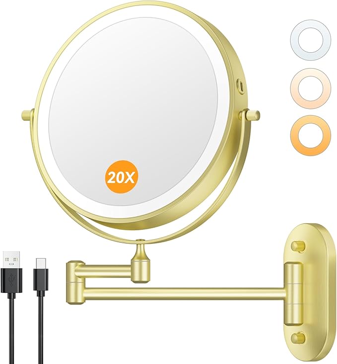 Auxmir 8'' Wall Mounted Lighted Makeup Mirror, 3200mAh Rechargeable by Auxmir