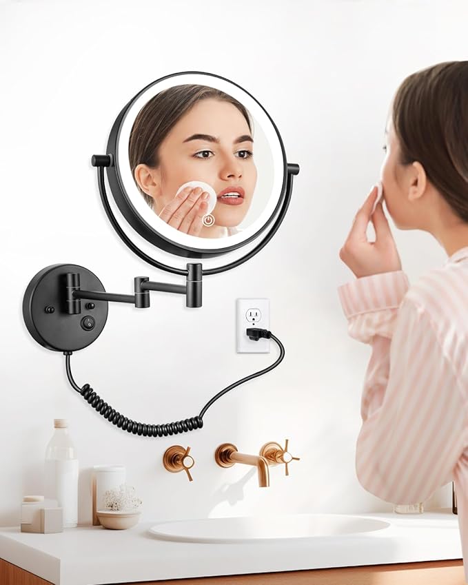 ALHAKIN 9" Wall Mounted Lighted Makeup Mirror, Large Double Sided 1X/10X - Image 6