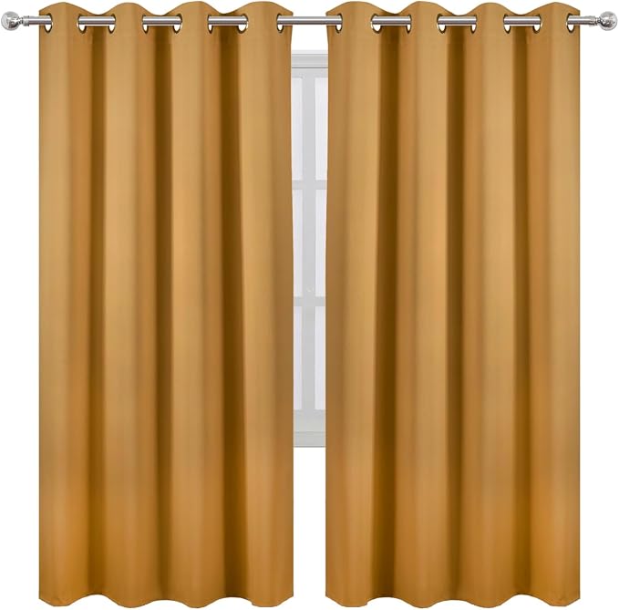 LEMOMO Mustard Yellow Thermal Blackout Curtains/52 x 72 Inch/Set of 2 Panels - Image 2