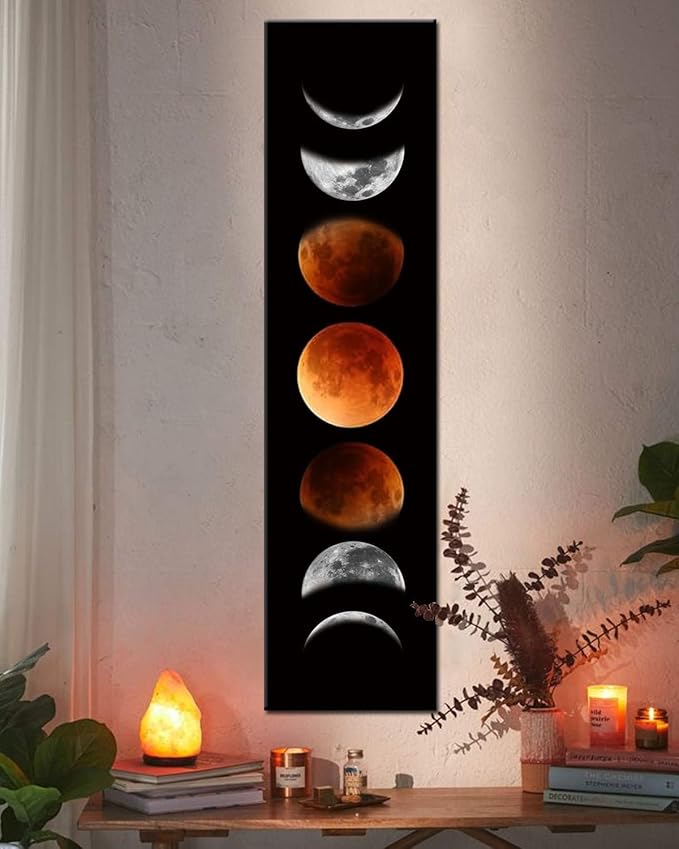 Ohhvvow Moon Phase Wall Art Painting, 47L x 11.8W Black and Tawny Modern by Ohhvvow