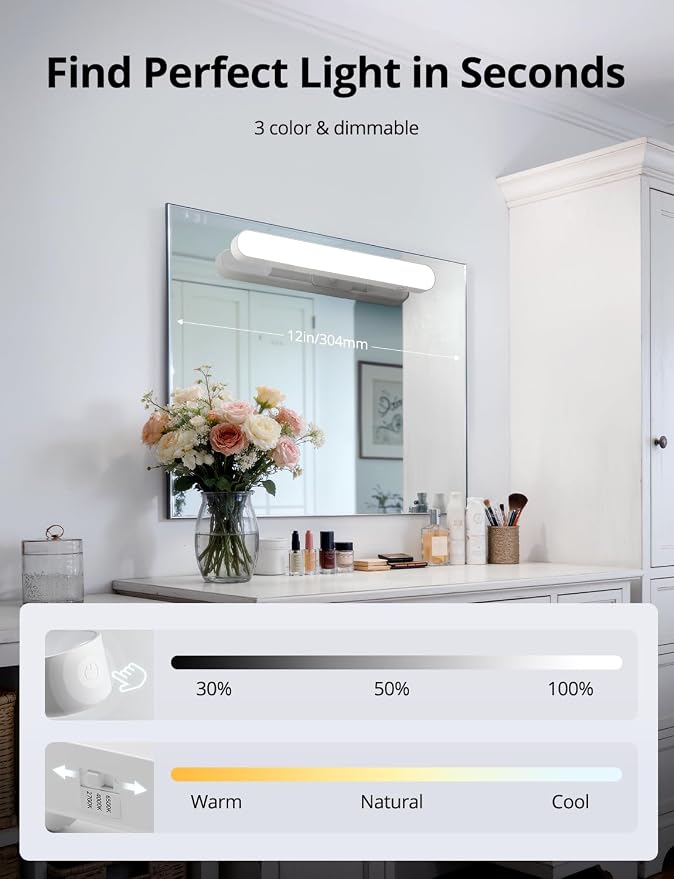 Combuh 2 Pack Battery Operated Bathroom Mirror Lights Bar - Image 6