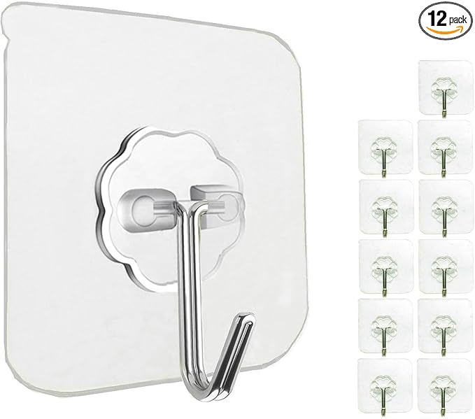 Jwxstore 12 Pack Heavy Duty Self Adhesive Hooks - 33lb Max by Jwxstore