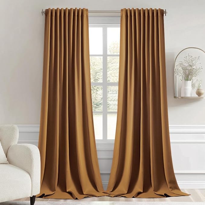 MIULEE Golden Brown Back Tab Blackout Curtains 108 Inch Long 2 Panels Set by MIULEE