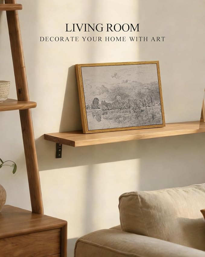 InSimSea Framed Canvas Wall Art, Neutral Sketch Landscape Painting, Rustic - Image 3