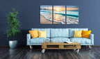 Wieco Art 3 Panels Blue Beach Sunrise White Wave Pictures on Canvas Wall Art - Image 2