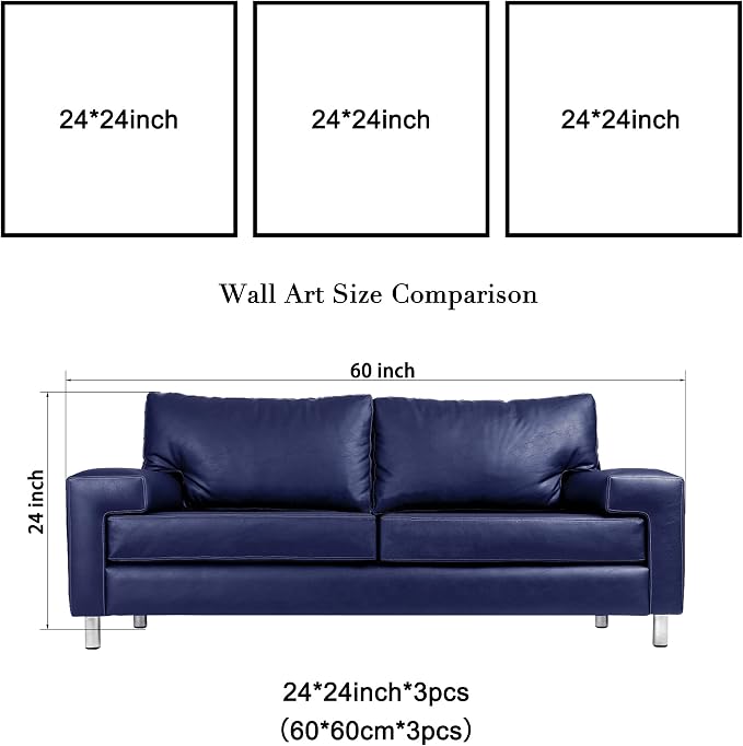 Wieco Art Blue Flowers 3 Panels Canvas Print Wall Art Modern Pictures Artwork - Image 5