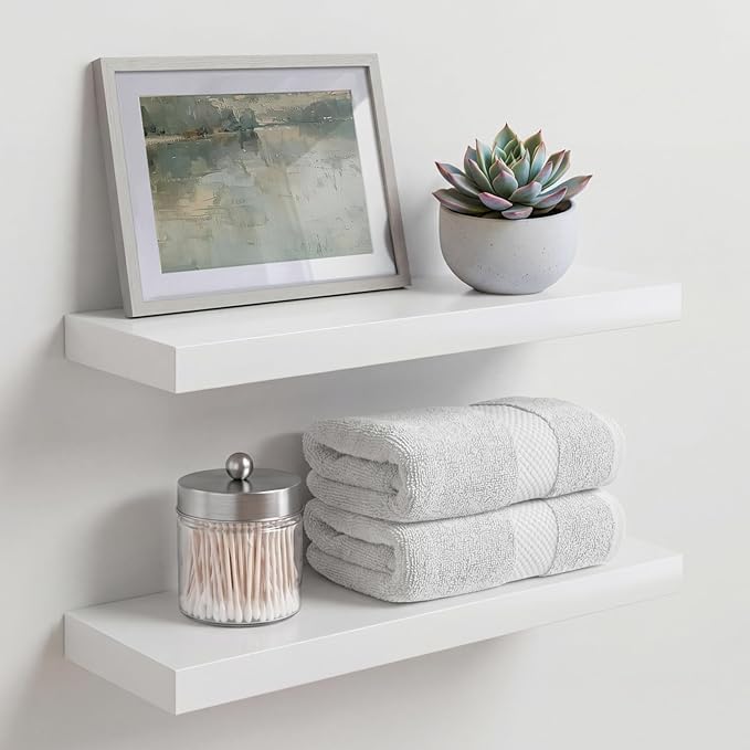 Homeforia White Floating Shelf 18 inch, High End Solid Real Wood 18inch by Homeforia