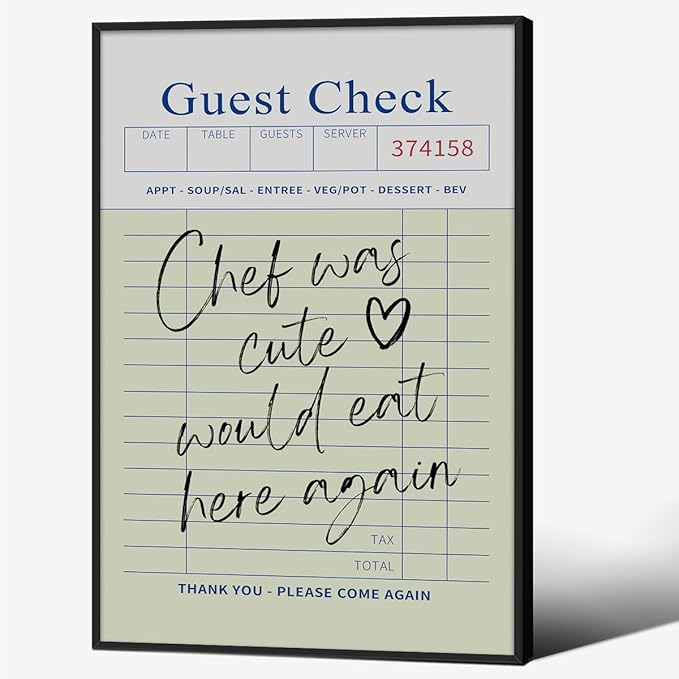 Black Framed Wall Art Posters Trendy Kitchen Guest Check Prints Chef Was Cute by PDFI