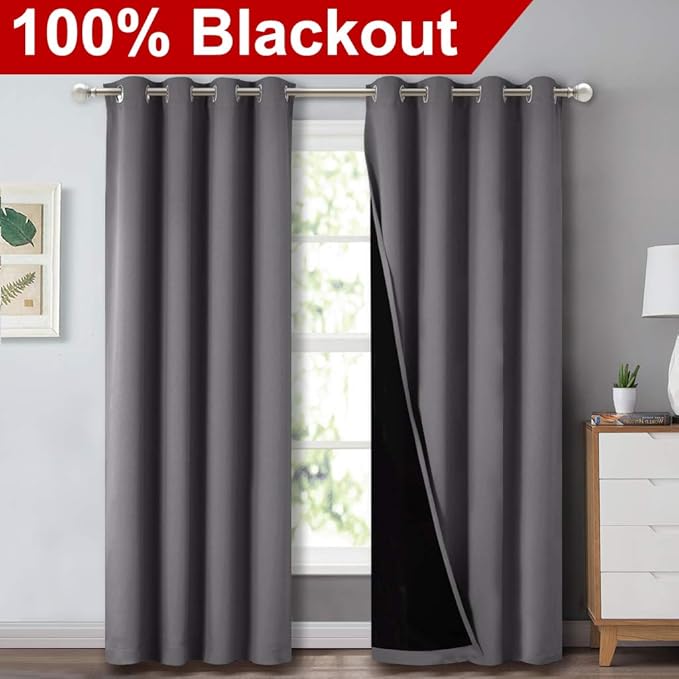 NICETOWN Grey Full Shade Curtain Panels, Pair of Energy Smart & Noise Blocking - Image 2
