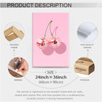 Funky Pink Cherry Poster Retro Disco Ball Canvas Wall Art 24X36 inch Framed - Image 2