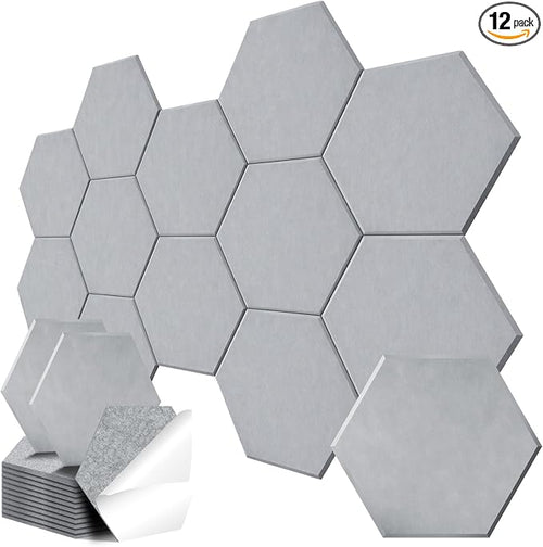 12 Pack Hexagon Acoustic Panels, Self-Adhesive Sound Deadening Panels, Sound by Junwisun