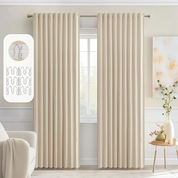 MIULEE Back Tab Cream Beige Curtains 90 Inch Long 2 Panels Set by MIULEE