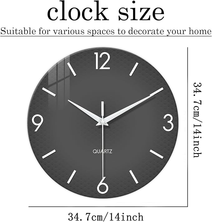 XFM Modern Wall Clock 14 Inch Silent Wall Clocks Battery Operated Grey Simple - Image 7