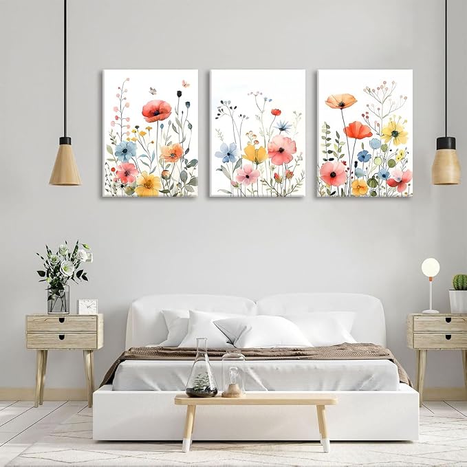 KISSFOX Framed Colorful Wildflower Canvas Wall Art Set Of 3 Flowers Pictures - Image 6